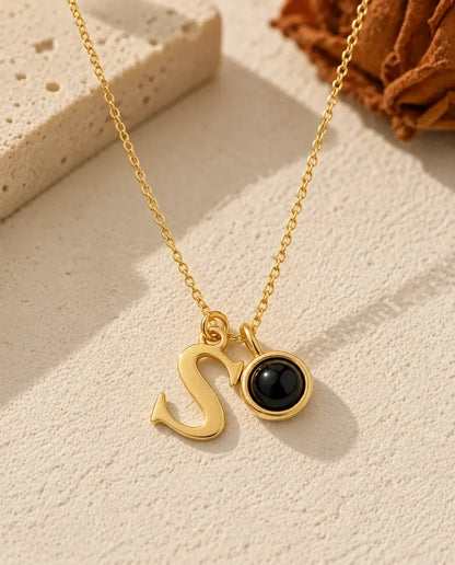 Personalized Initial Photo Projection Necklace in Gold - front view