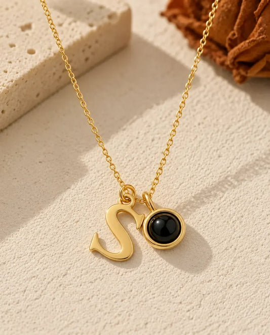 Personalized Initial Photo Projection Necklace in Gold - front view in silver