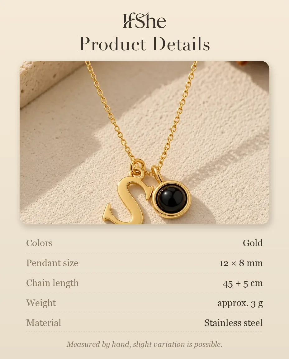Personalized Initial Photo Projection Necklace in Gold - size and material details