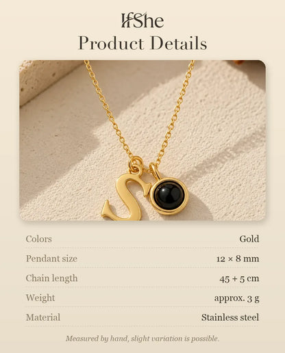 Personalized Initial Photo Projection Necklace in Gold - size and material details