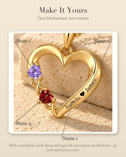 How to personalize the necklace with two birthstones and two names