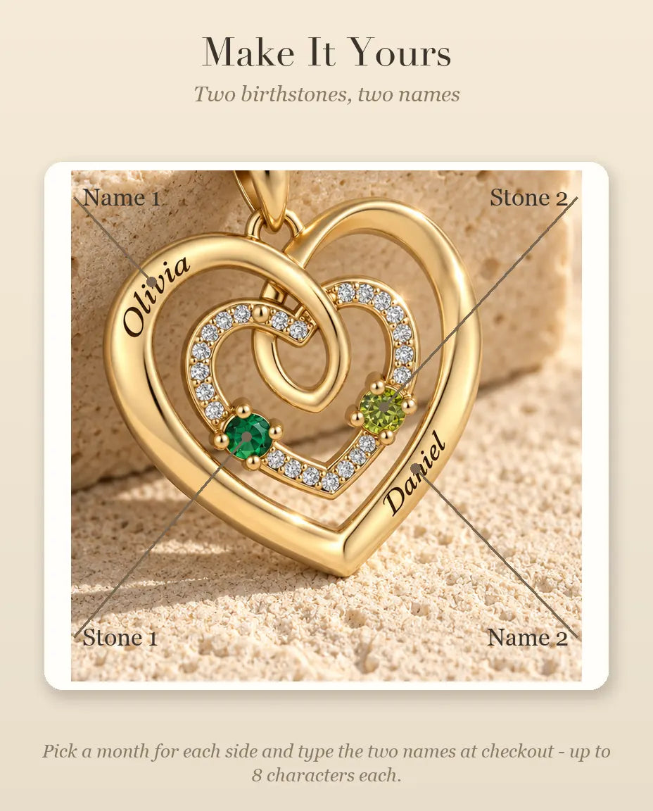 How to personalize the necklace with two birthstones and two names