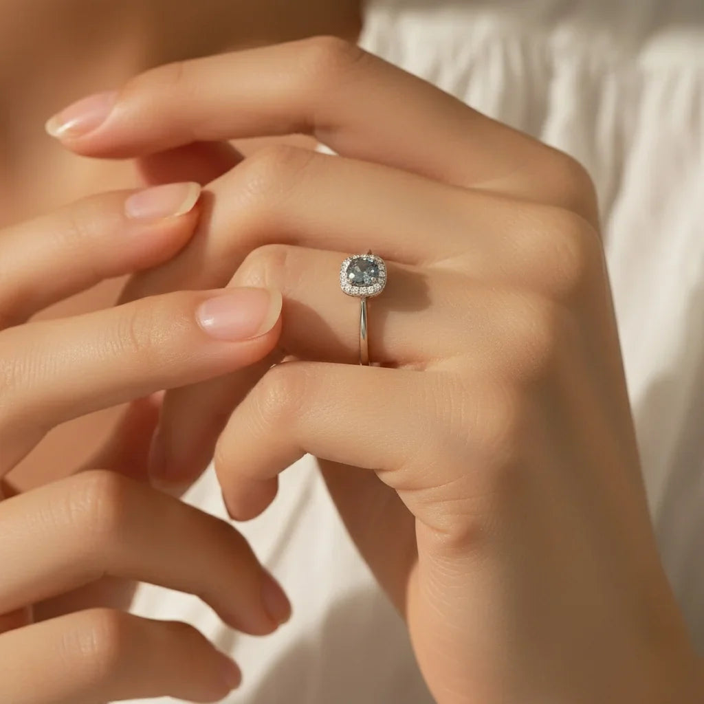 Gray Moissanite Engagement Ring – Square Halo Ring For Women Wedding Fine Jewelry Gift