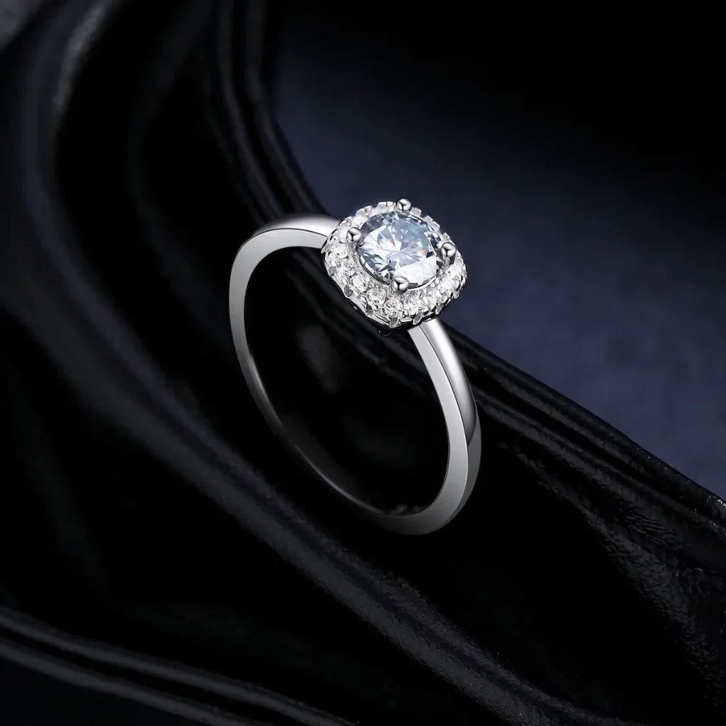Gray Moissanite Engagement Ring – Square Halo Ring For Women Wedding Fine Jewelry Gift