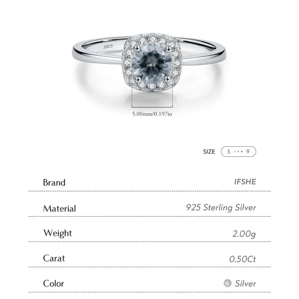 Gray Moissanite Engagement Ring – Square Halo Ring For Women Wedding Fine Jewelry Gift