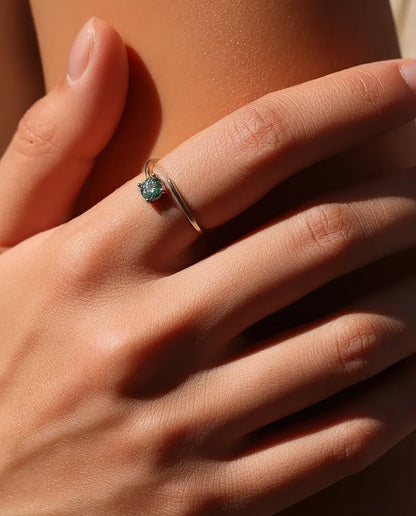 0.5ct round green moissanite adjustable open band solitaire ring in 925 sterling silver