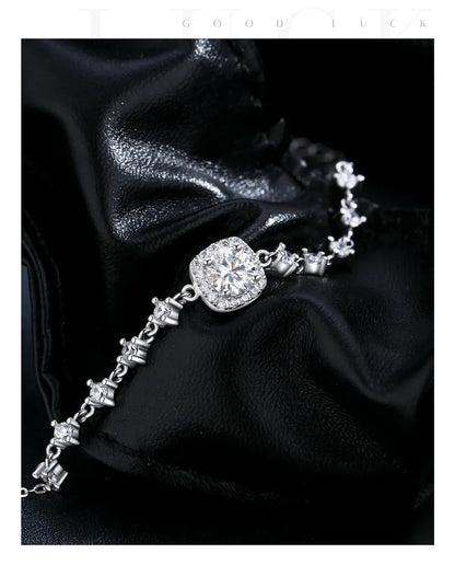 Halo moissanite bracelet, 0.8ct D color cushion stone, 925 sterling silver