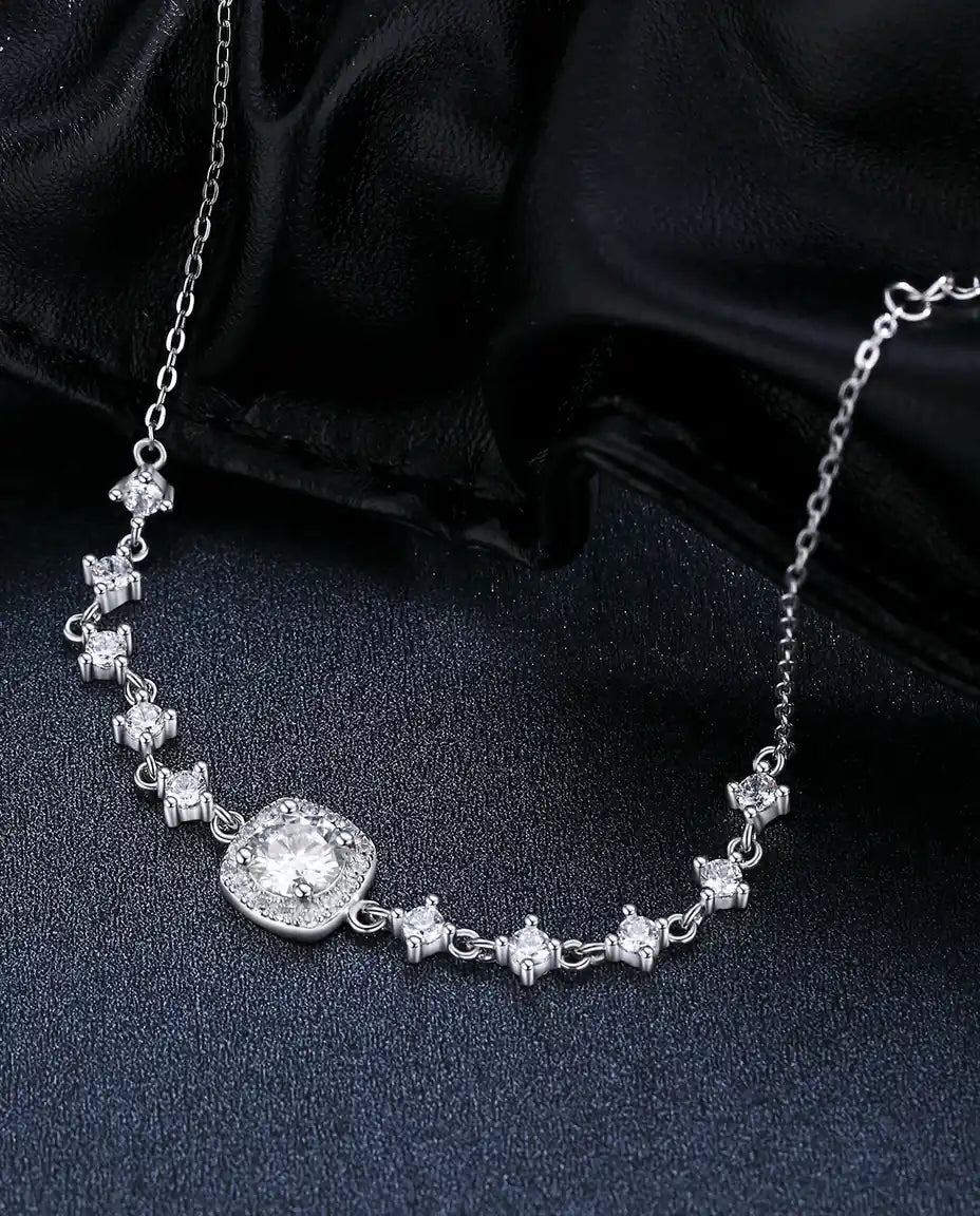 Halo moissanite bracelet, 0.8ct D color cushion stone, 925 sterling silver