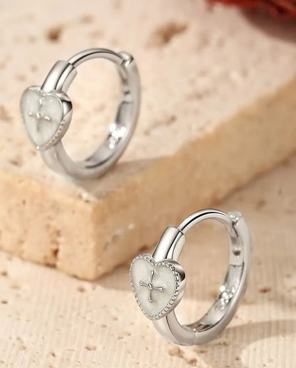 Heart cross huggie earrings in 925 sterling silver
