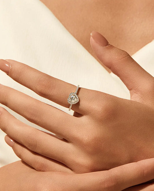 Heart halo moissanite promise ring in 925 sterling silver with 0.5 ct heart cut center