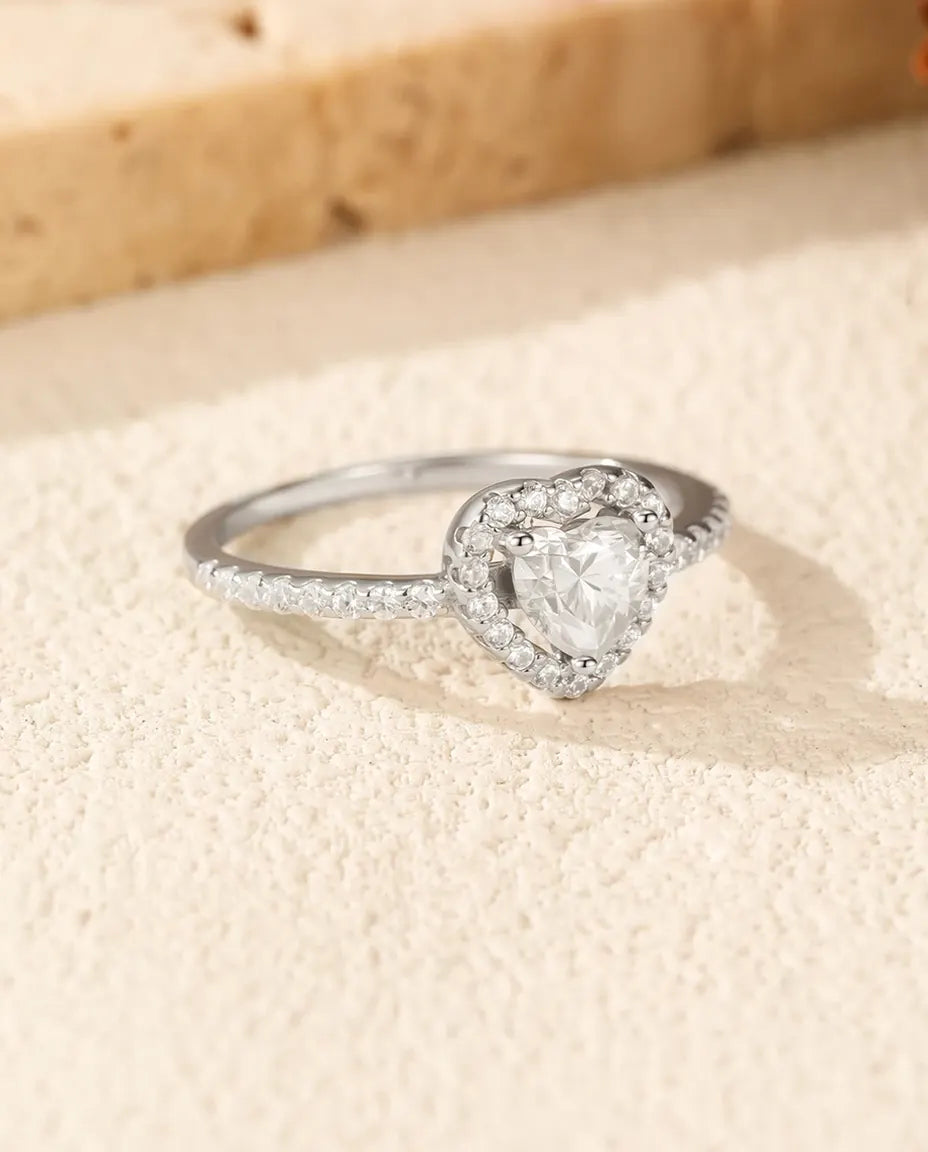Heart halo moissanite promise ring in 925 sterling silver with 0.5 ct heart cut center