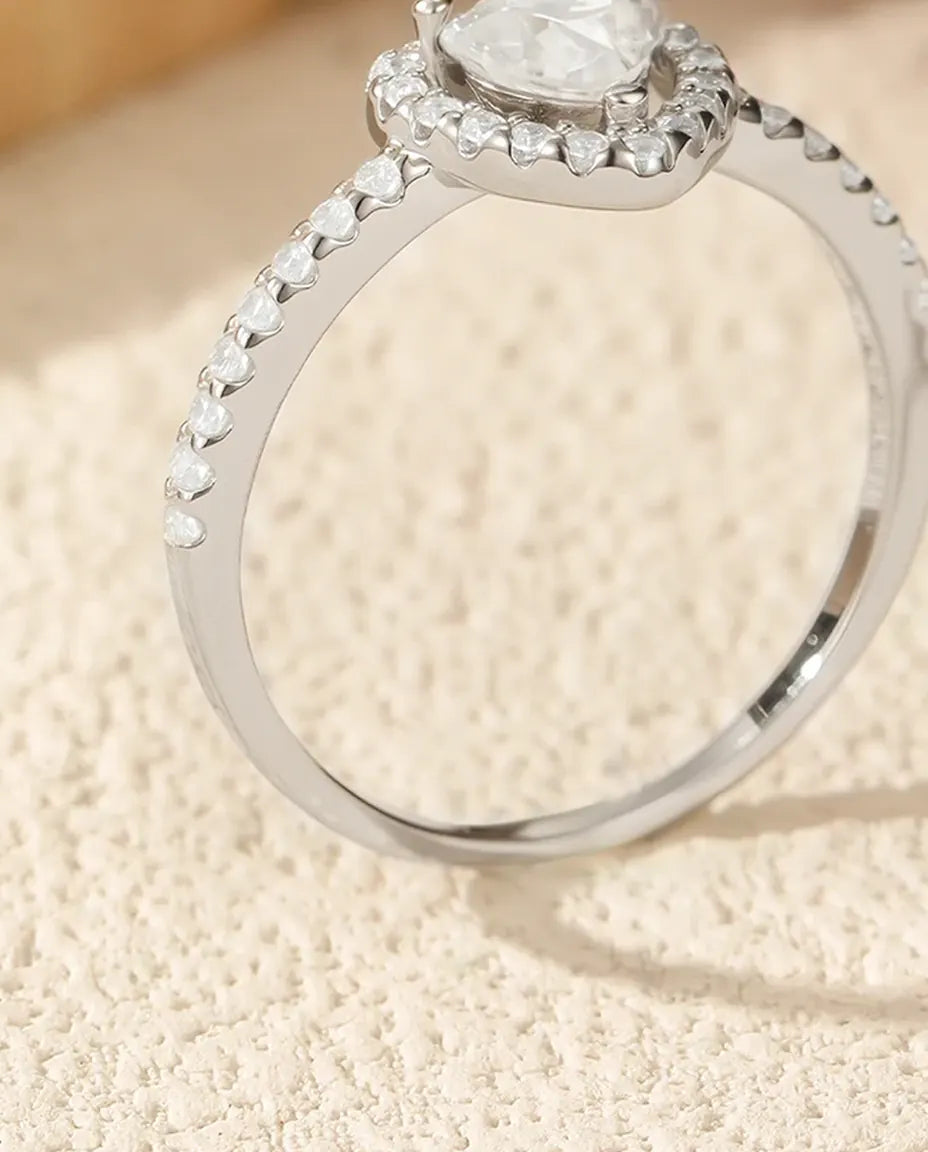 Heart halo moissanite promise ring in 925 sterling silver with 0.5 ct heart cut center