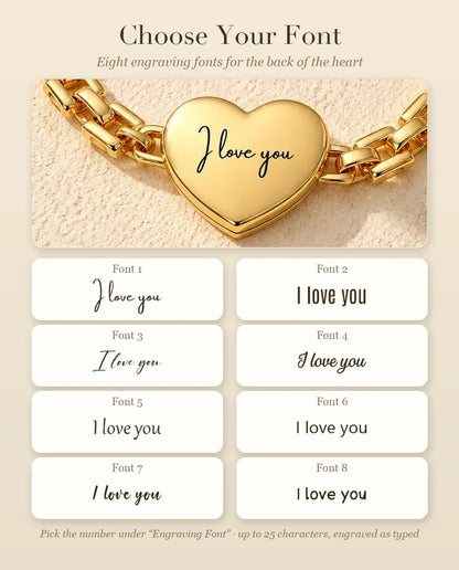 Engraving font chart: eight fonts for the back of the heart locket bracelet