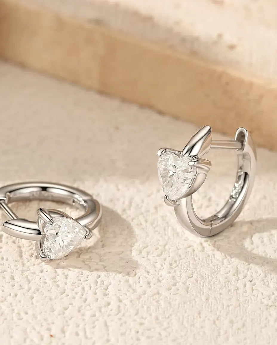 Heart moissanite huggie earrings in 925 sterling silver