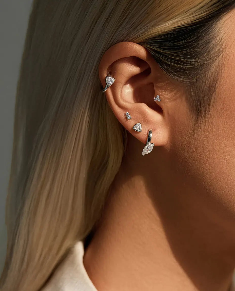 Heart moissanite huggie earrings in 925 sterling silver