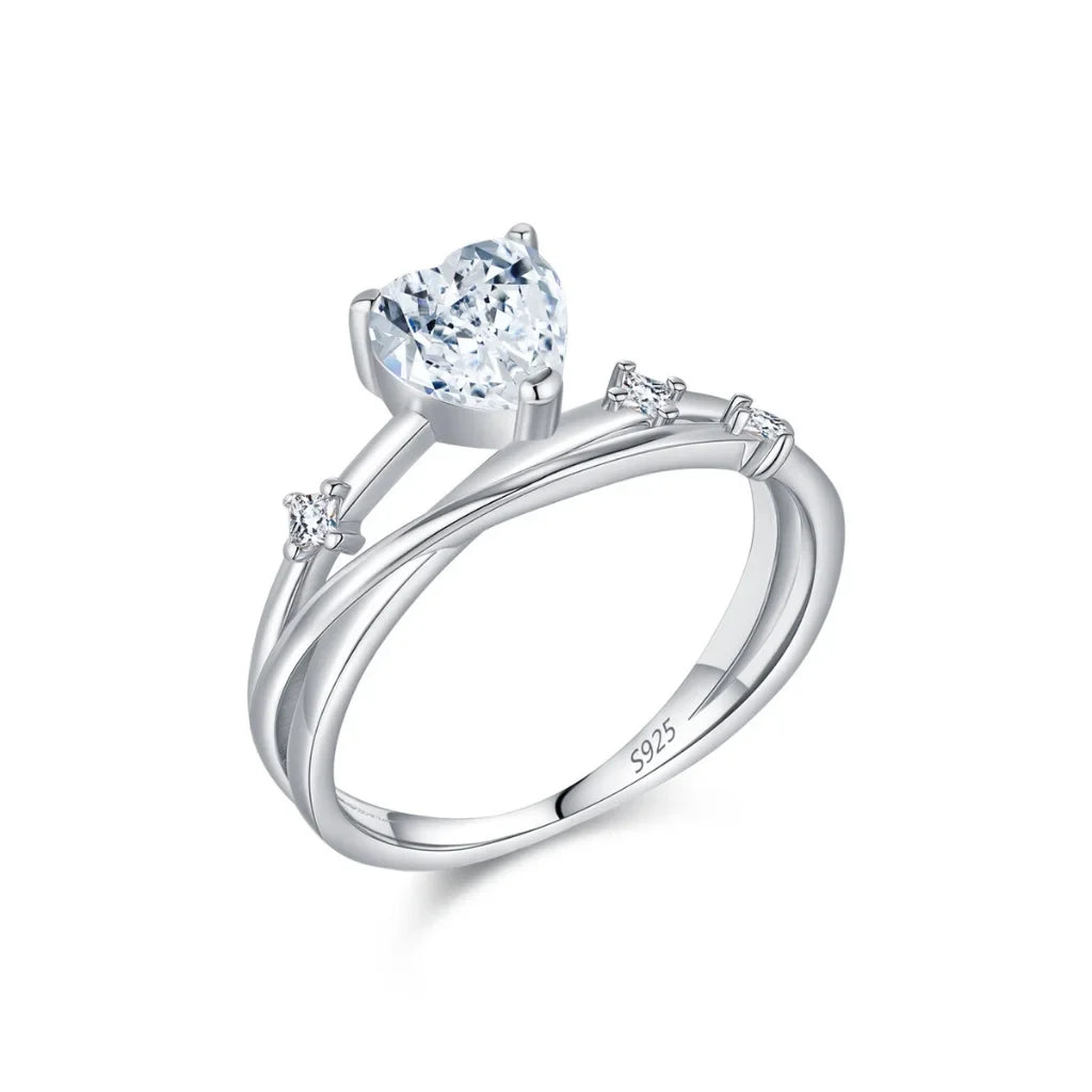 Heart Moissanite Ring | 925 Sterling Silver Multi-Layer Wedding Ring for Women