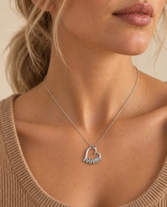 Personalized Birthstone Necklace for Mom - worn on a model