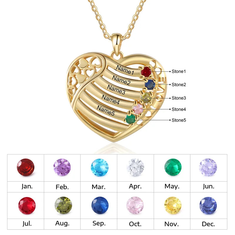 Heart Shaped Mom Necklace for Mother's Day, Mothers Birthstone Necklace, Mother Necklace with Birthstones, Custom Made Necklace with Name, Name Engraved Necklace, Mother's Day Gift