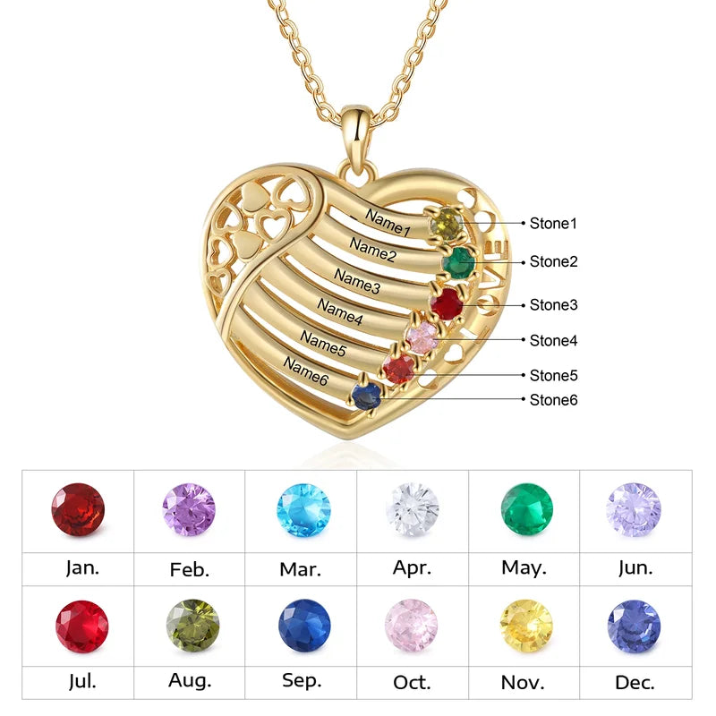 Heart Shaped Mom Necklace for Mother's Day, Mothers Birthstone Necklace, Mother Necklace with Birthstones, Custom Made Necklace with Name, Name Engraved Necklace, Mother's Day Gift