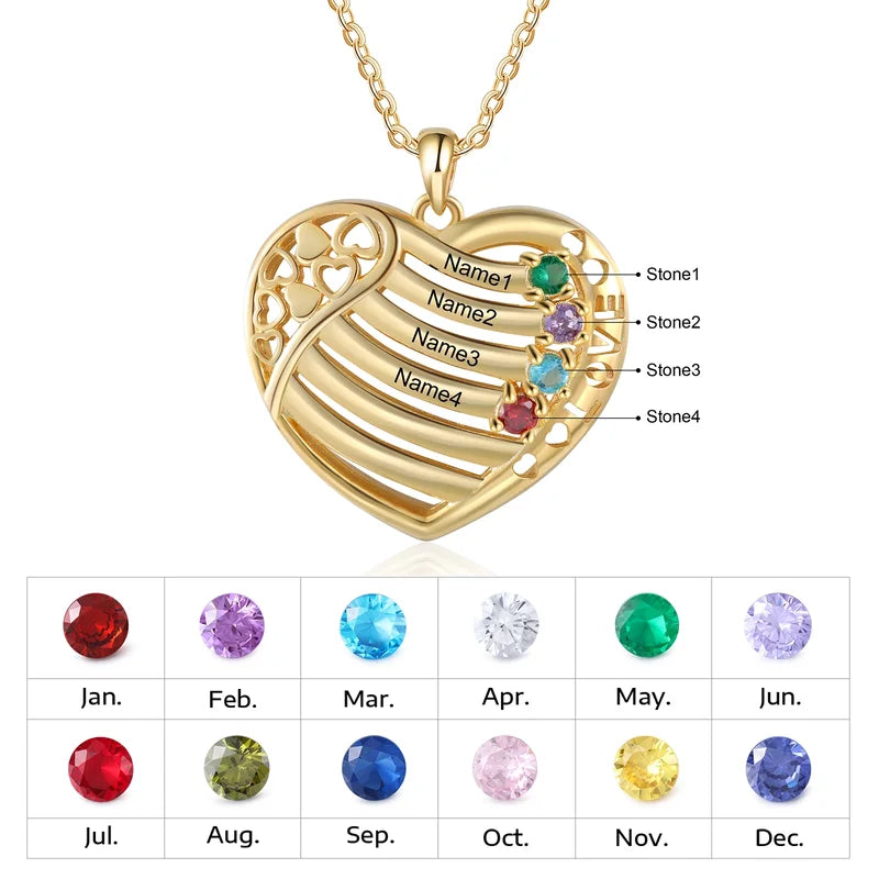 Heart Shaped Mom Necklace for Mother's Day, Mothers Birthstone Necklace, Mother Necklace with Birthstones, Custom Made Necklace with Name, Name Engraved Necklace, Mother's Day Gift