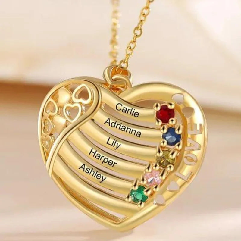 Heart Shaped Mom Necklace for Mother's Day, Mothers Birthstone Necklace, Mother Necklace with Birthstones, Custom Made Necklace with Name, Name Engraved Necklace, Mother's Day Gift