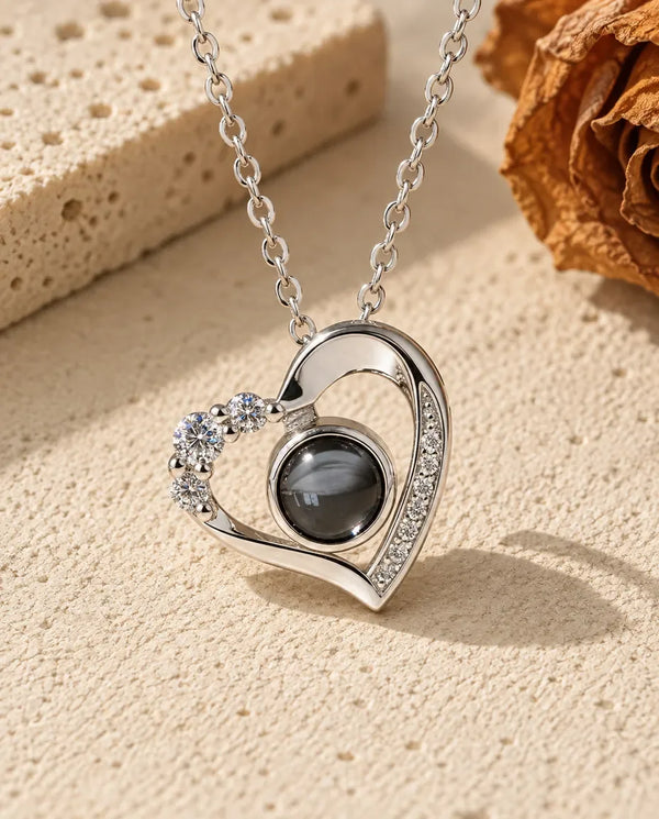 Photo Projection Necklace with Picture Inside - front view in silver