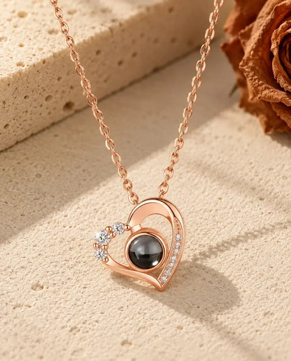 Photo Projection Necklace with Picture Inside - in rose gold finish