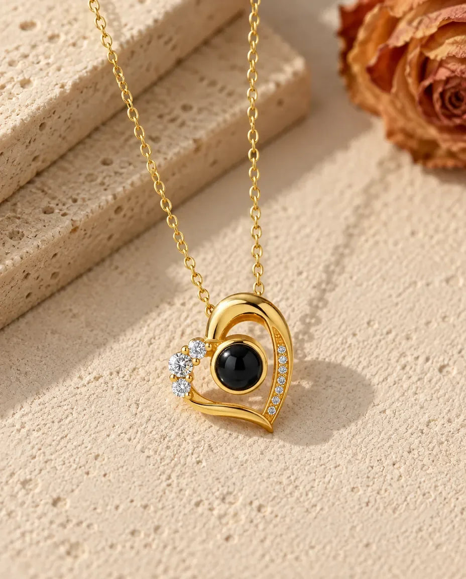 Photo Projection Necklace with Picture Inside - in gold finish