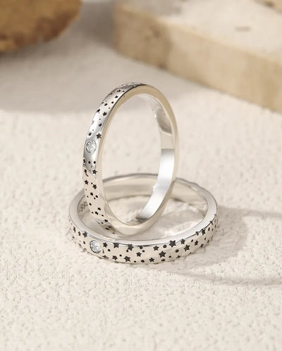 His and Hers Couple Ring Set – Matching D Color Moissanite Star Bands, 925 Sterling Silver Promise Rings for Couples