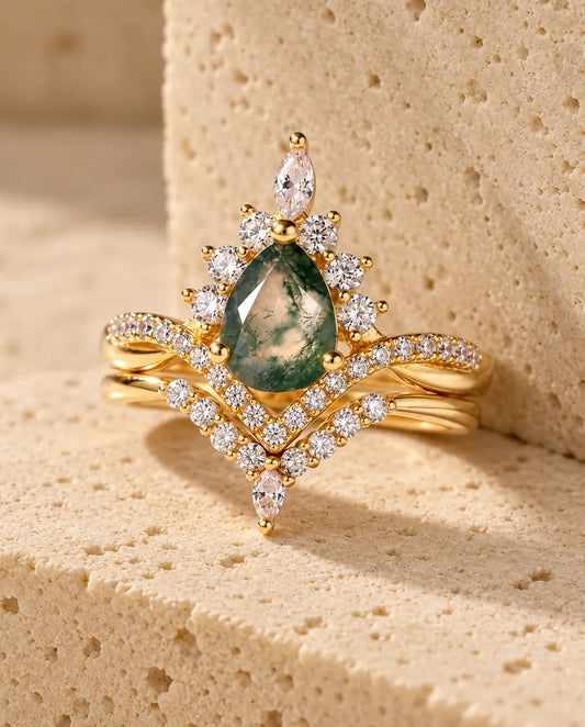 Vintage Pear Moss Agate Bridal Set - the complete set