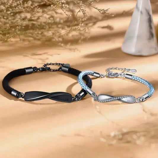 Infinity Matching Bracelets for Couples – Personalized Engraved Names – for Him and Her – Anniversary Gift, 2 Pieces