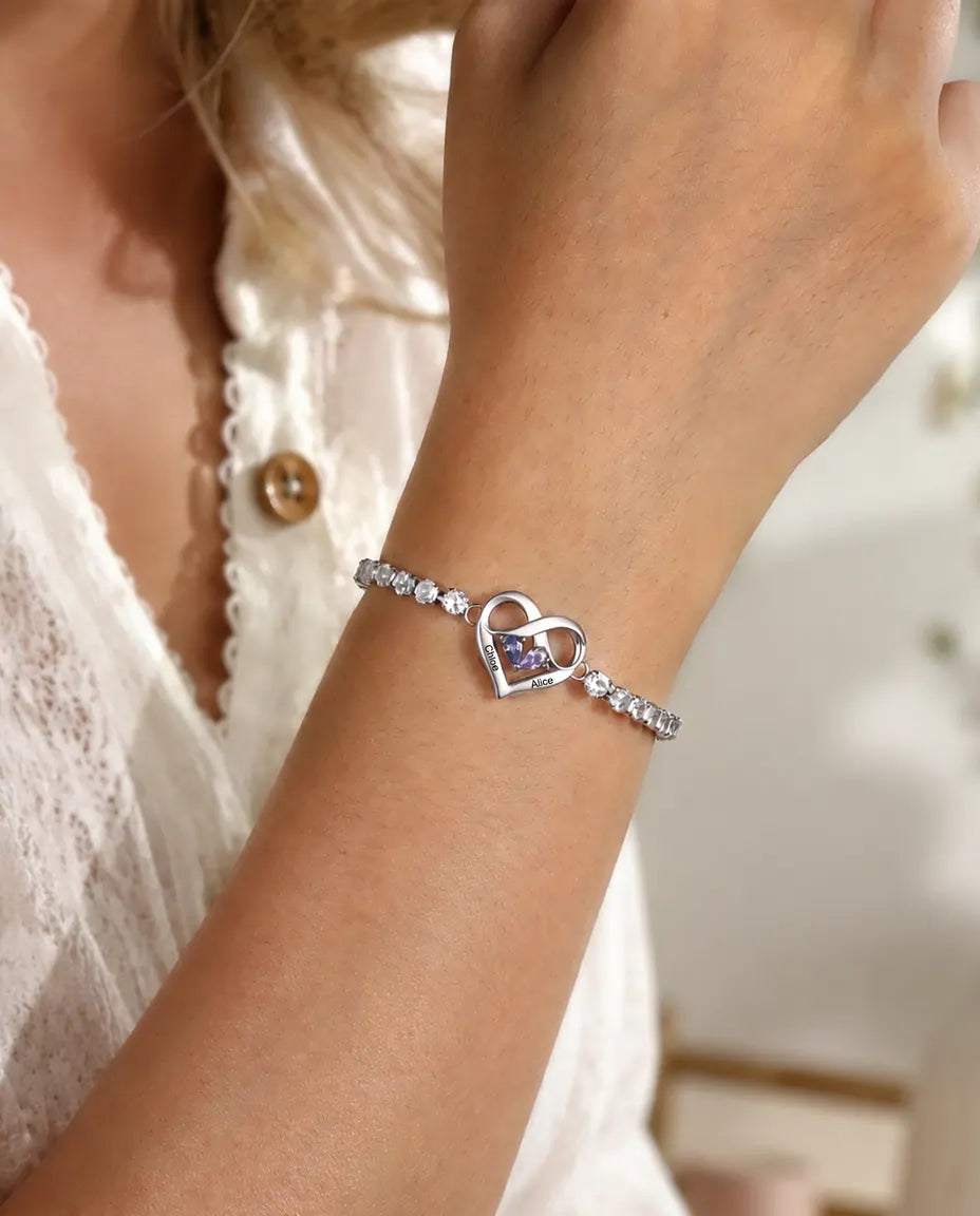 Personalized birthstone bracelet worn on the wrist