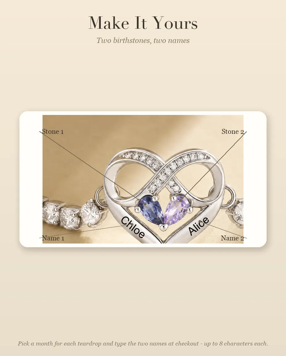 How to personalize the bracelet with two birthstones and two names