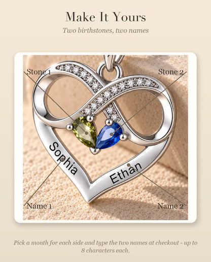 How to personalize the necklace with two birthstones and two names
