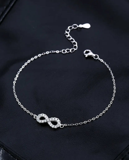 Infinity moissanite bracelet, D color pave infinity symbol, 925 sterling silver
