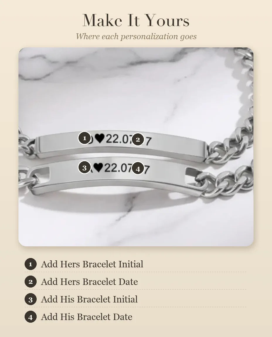 Bar Engraved Couple Bracelets – personalization guide