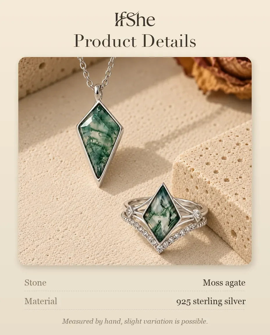 Moss Agate Jewelry Set - size and material details