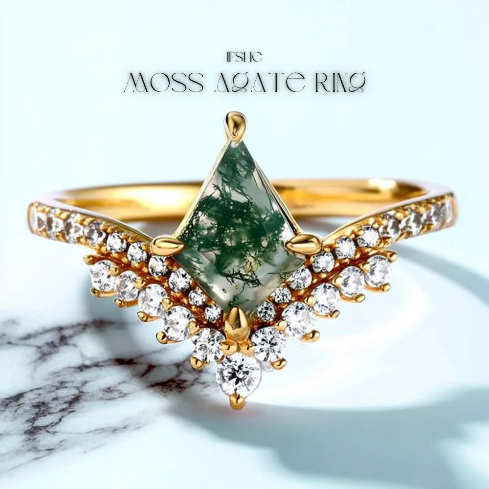Kite Shaped Moss Agate Ring