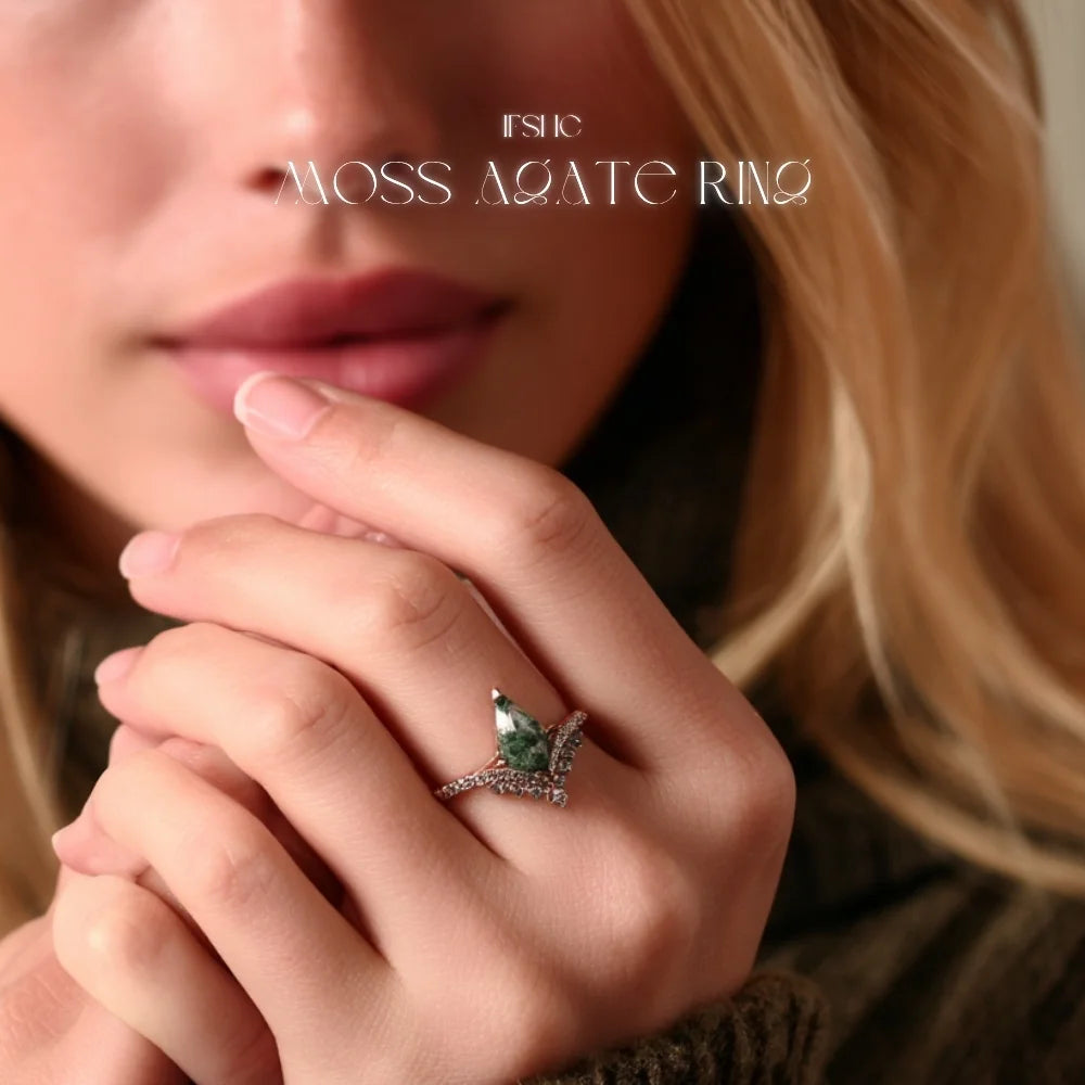 Kite Shaped Moss Agate Ring