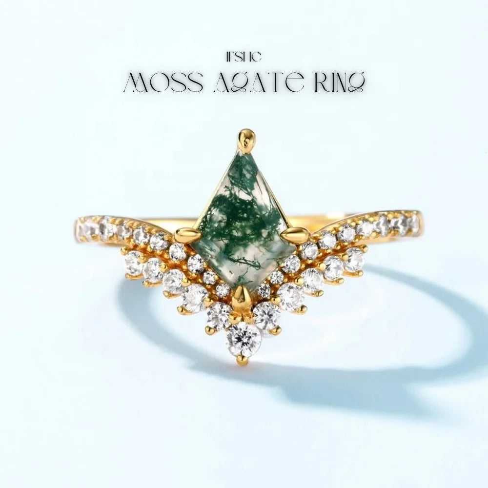 Kite Shaped Moss Agate Ring