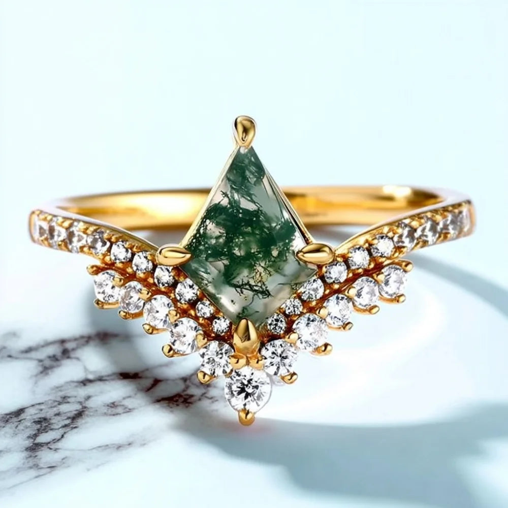 Kite Shaped Moss Agate Ring