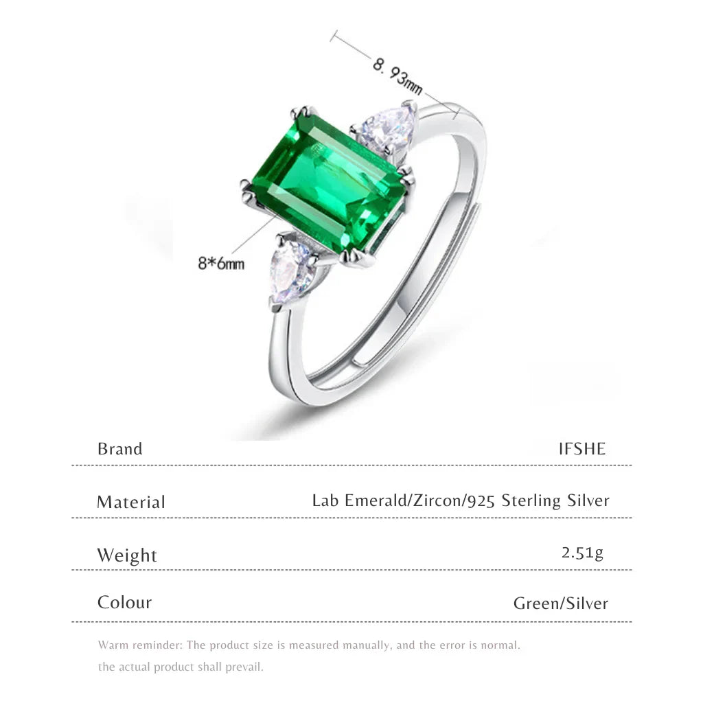 1.23ct Lab Emerald Octagon Cut Ring 925 Sterling Silver in White Gold Vermeil