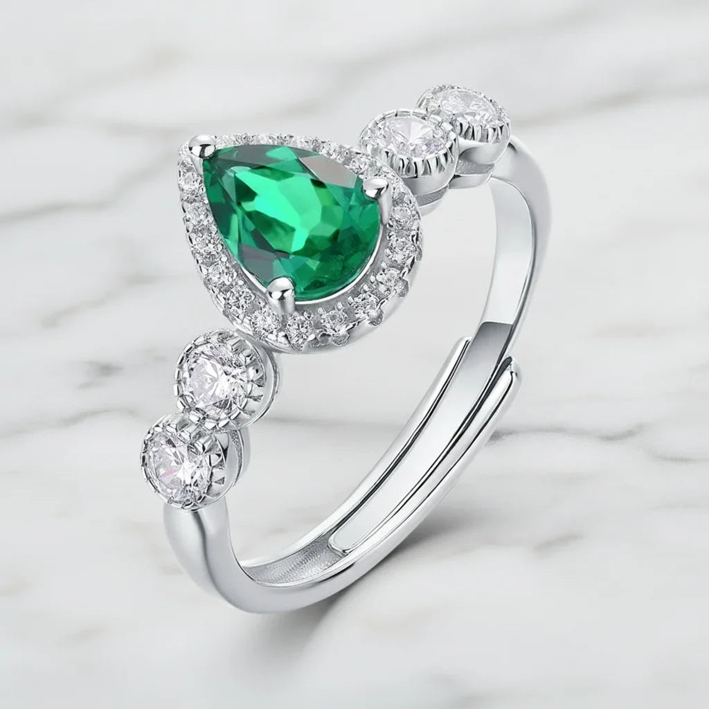 Lab Grown Pear Cut Emerald Engagement Ring for Women 925 Sterling Silver