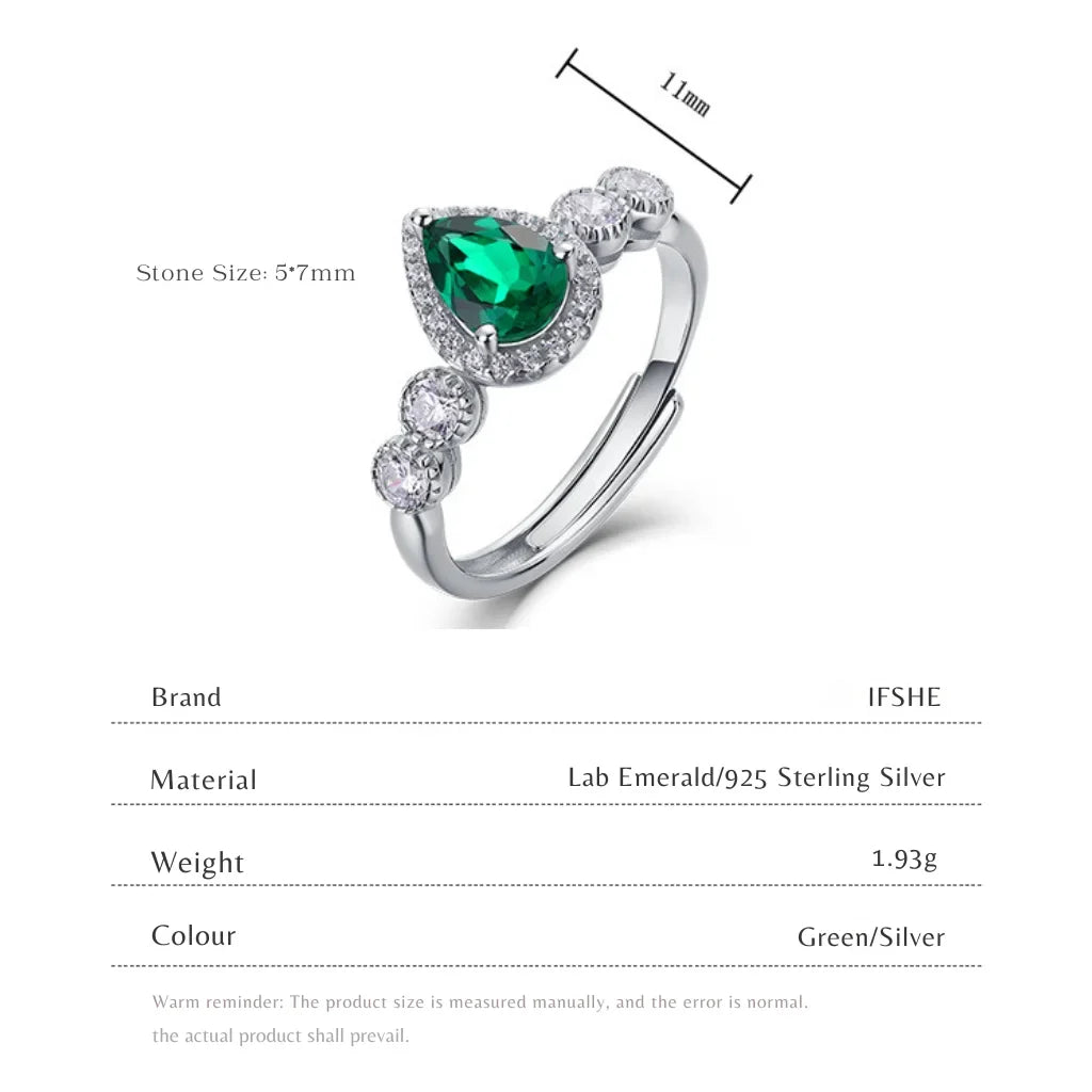 Lab Grown Pear Cut Emerald Engagement Ring for Women 925 Sterling Silver