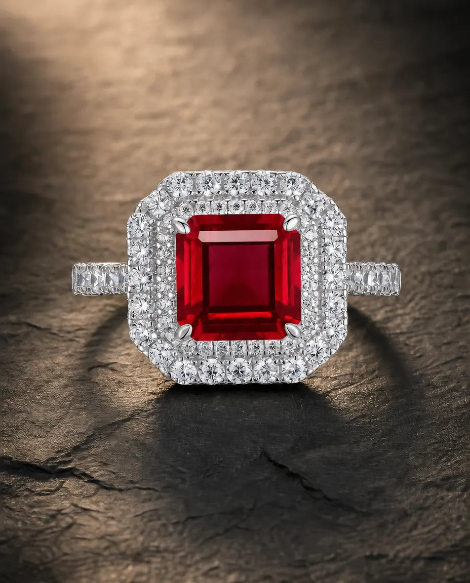 Lab ruby gemstone multi-angle ring in 925 sterling silver