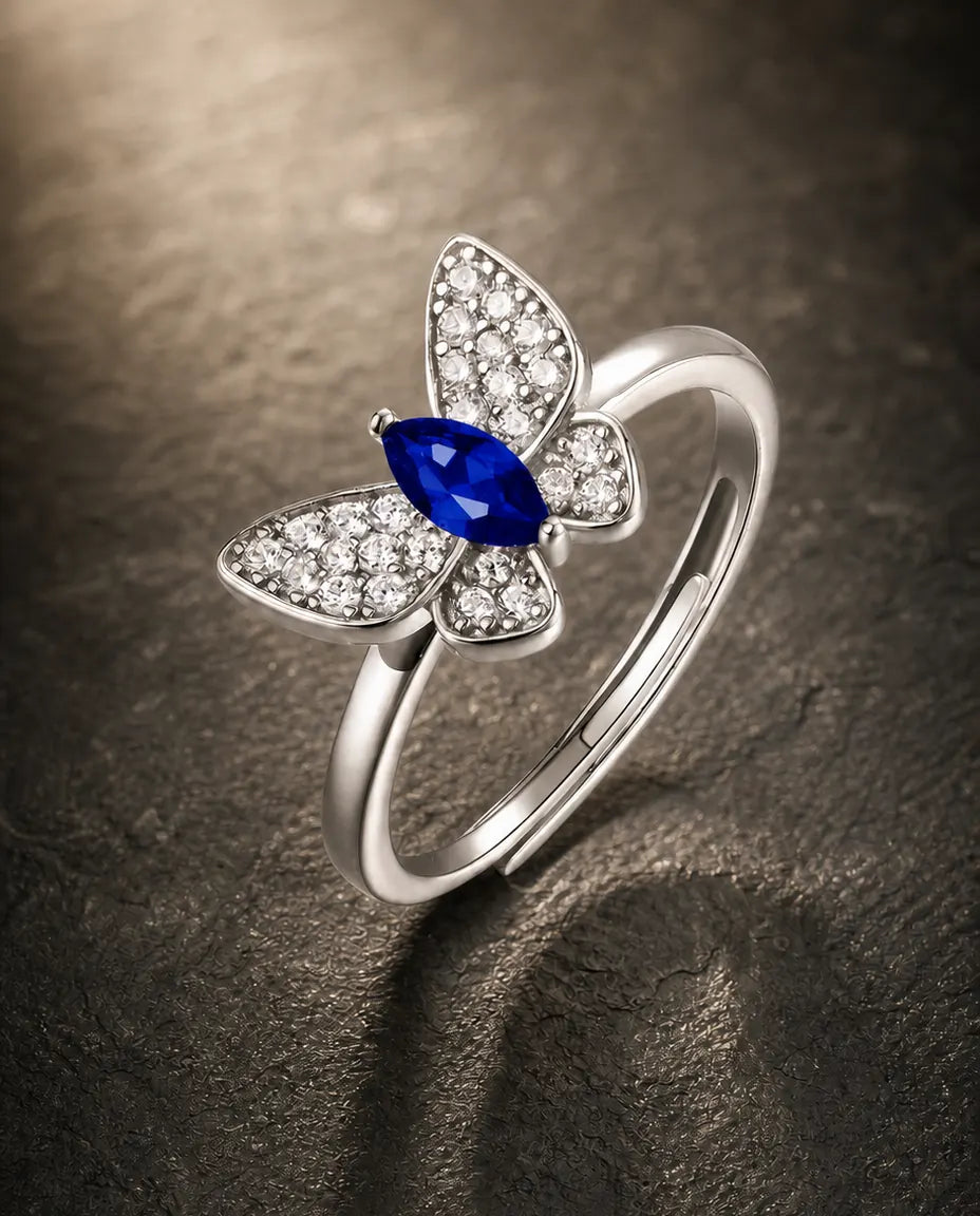Lab sapphire gemstone ring in 925 sterling silver