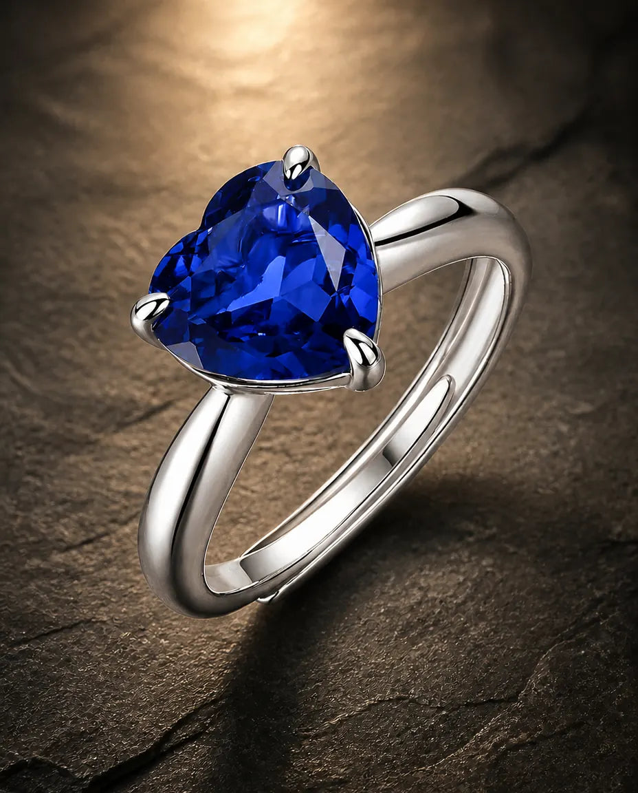 Lab sapphire gemstone ring in 925 sterling silver