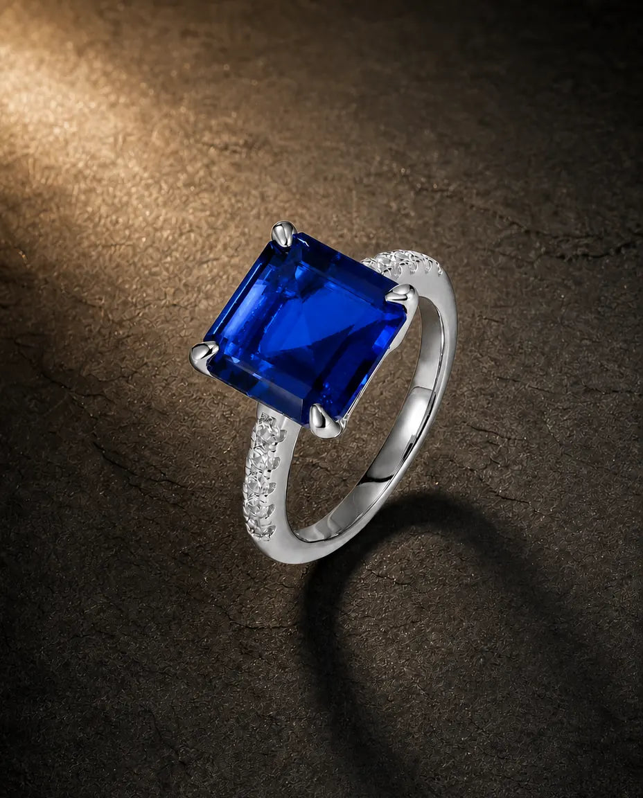 Lab sapphire gemstone ring in 925 sterling silver