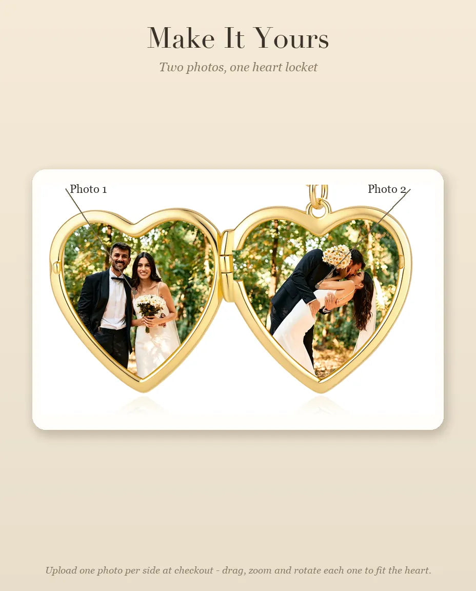 How to personalize the Love heart photo locket with two photos