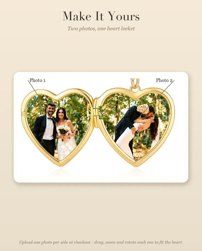 How to personalize the Love heart photo locket with two photos